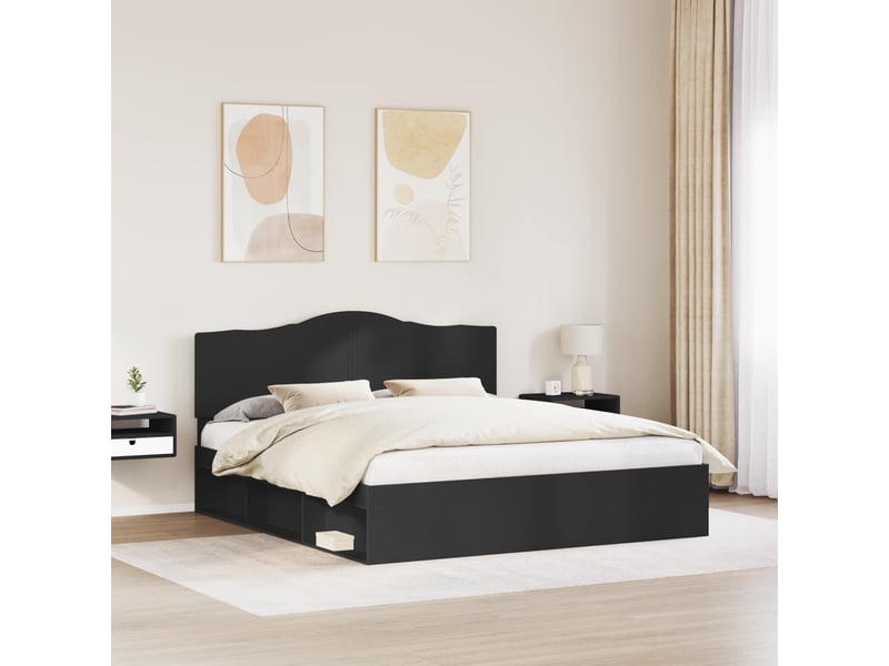 Lit double- lit adulte - cadre de lit avec tête de lit noir 200 x 200 cm pin massif - Conforama B