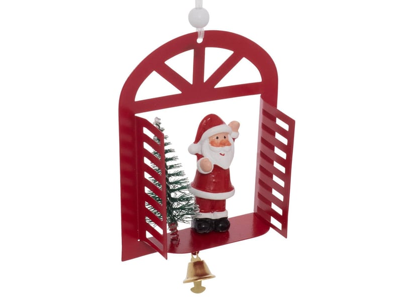  Suspension de sapin fenêtre avec père noël, bonhomme de neige et sapin en métal 14 cm  - Conforama C