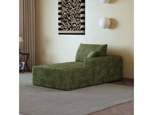 Méridienne droite en velours côtelé canapé vert 1 place sans montage