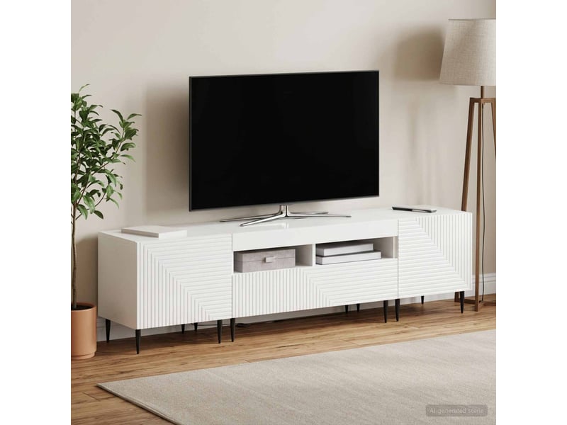  Ensemble de 3 meubles tv led blanc brillant bois d'ingénierie shl60488  - Conforama C
