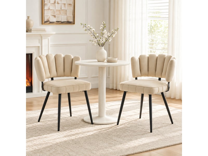  Lot de 2 chaises de salle à manger,60x48x80 cm,velours et métal noir,beige  - Conforama B