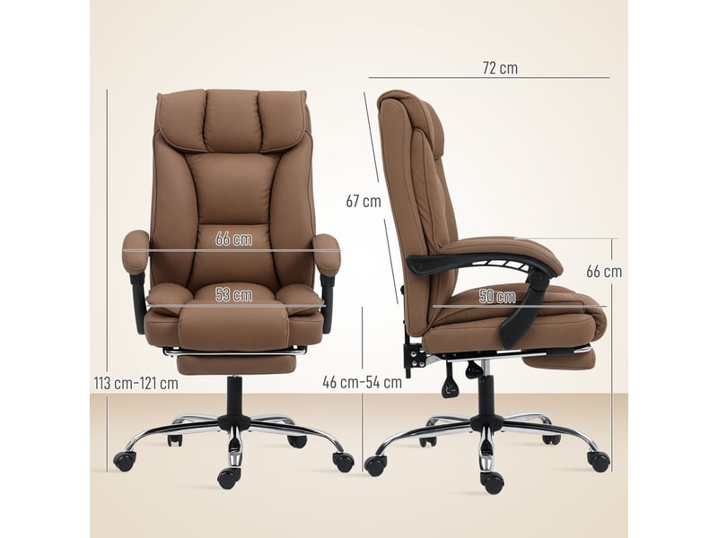  Chaise de bureau avec repose-pieds, dossier inclinable, dossier rembourré épais, revêtue de similicuir marron  - Conforama E