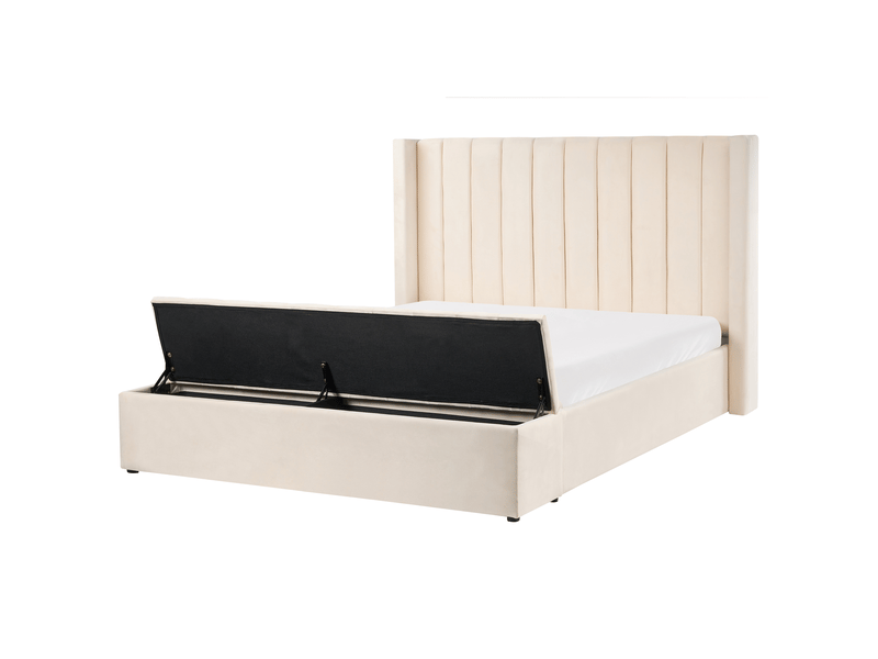  Lit à eau avec banquette de rangement velours noyers 160 x 200 cm blanc cassé  - Conforama A