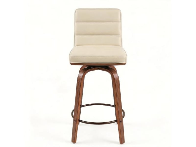  Tabouret de bar pivotant 360° en cuir pu – pieds bois courbés, idéal cuisine et comptoir  - Conforama A