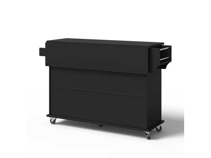 Îlot de cuisine pliable 120x70x95 cm en mdf noir, 4 portes, 1 tiroir, roulettes - Conforama A
