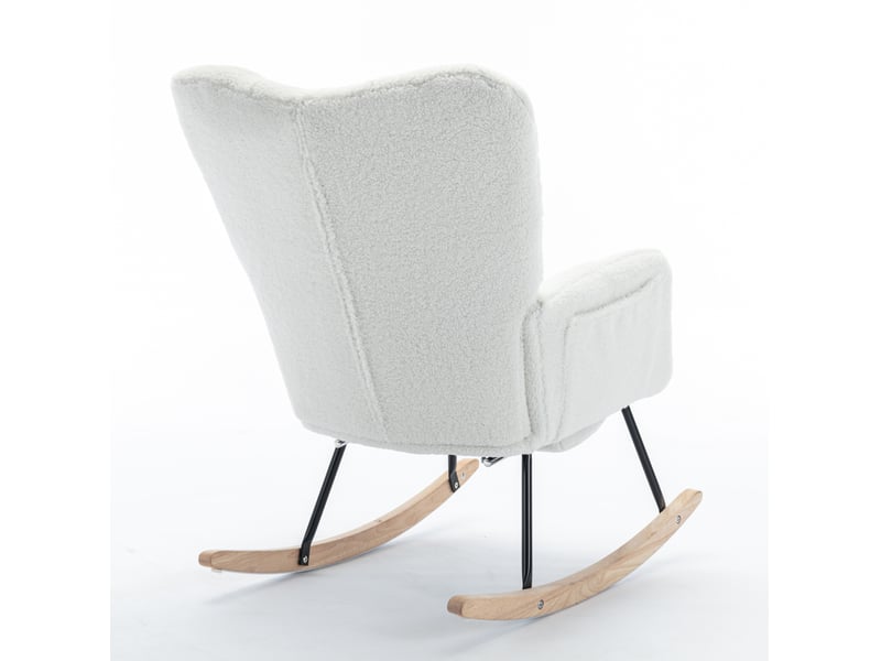 Fauteuil à bascule avec repose-pieds pliable et dossier haut ergonomique, en tissu bouclette blanc, 80 × 98 × 98,5 cm - Conforama A