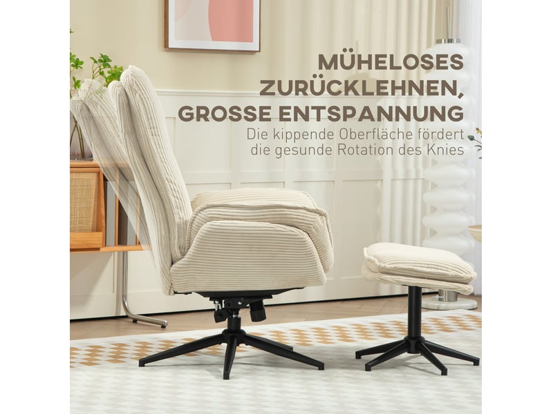  Fauteuil relax pivotant avec dossier inclinable et repose-pieds en polyester beige  - Conforama D