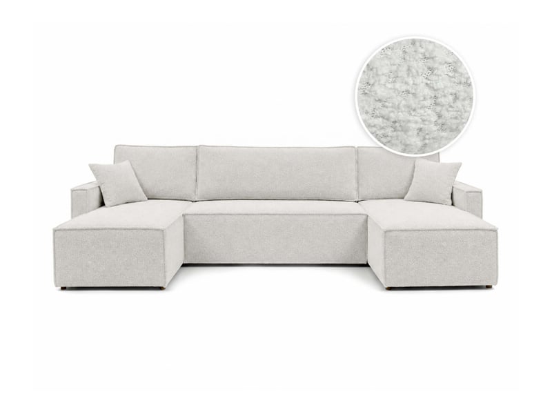  Farah - canapé d'angle panoramique convertible 6 places accoudoirs slim en tissu bouclettes texturées  - Conforama A
