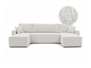 Canapé d'angle panoramique convertible LOUNGITUDE FARAH 6 places Tissu bouclette Blanc