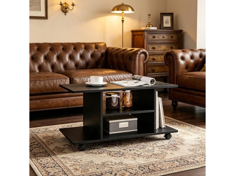  Meuble tv tcqpz mobile 80 x 40 x 40 cm rangements ouverts panneaux de particules noir  - Conforama E