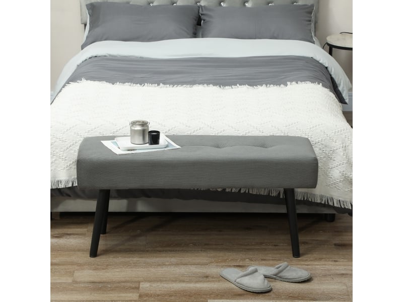  Banquette rembourrée 100 x 36 x 45 cm gris, velours côtelé polyester, pieds acier, assise polyvalente  - Conforama B