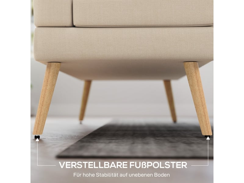  Canapé 2 places, canapé de salon; beige, en aspect lin, pieds bois  - Conforama W