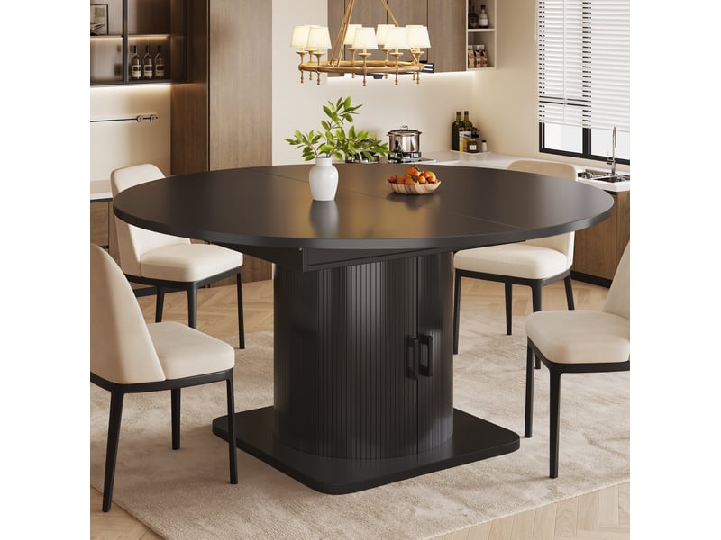 Table de salle à manger extensible 118x118 cm – noir – rangement caché, plateau mdf et structure métal - Conforama B