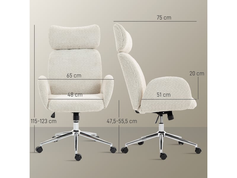  Chaise de bureau ergonomique avec appui-tête réglable, fonction inclinable, hauteur réglable, grise et blanche.  - Conforama E