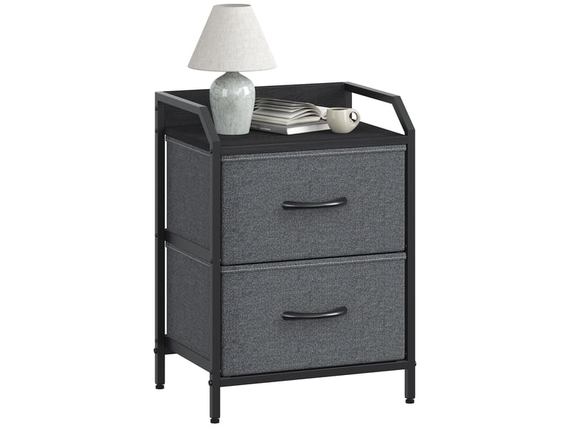  Table de nuit deux tiroirs 40x30x55 cm en metal gris fonce noir  - Conforama A
