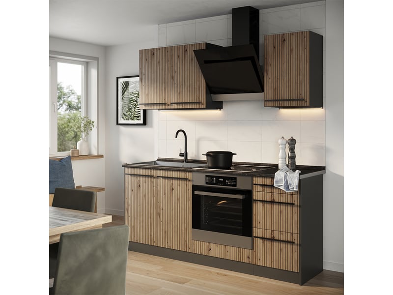  Vicco cuisine, chêne artisananthracite, 180cm sans plan de travail  - Conforama C