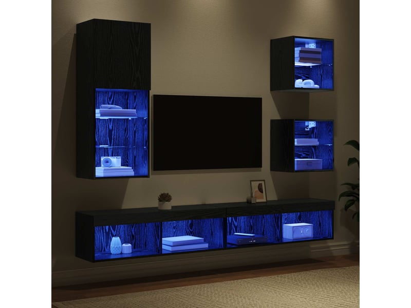  Meuble tv - unités murales tv avec led 5 pcs chêne noir 100 x 30 x 30 cm  - Conforama E