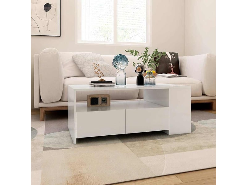  Table basse - table de salon - table à thé blanc 102x55x42 cm bois d'ingénierie  - Conforama E