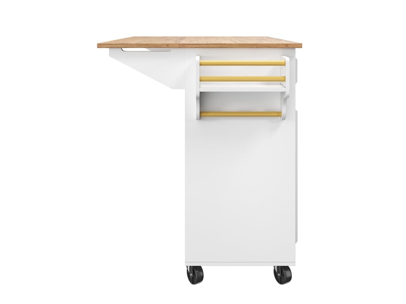  Desserte de cuisine 110 x 75 x 92 cm blanche en mdf, plateau rabattable, rangements modulables sur roulettes  - Conforama E