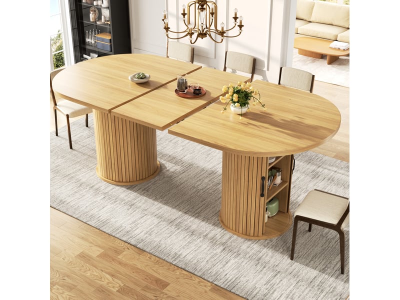 Table à manger extensible, 149,8x80x75 cm, rangement, salle à manger, design moderne, pratique, mdf, coloris naturel - Conforama B