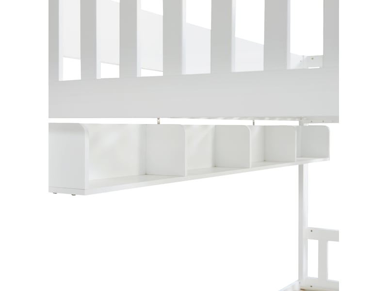  Lit superposé 90x200 cm, avec rangements et échelle réversible, en bois, blanc, sans matelas  - Conforama E
