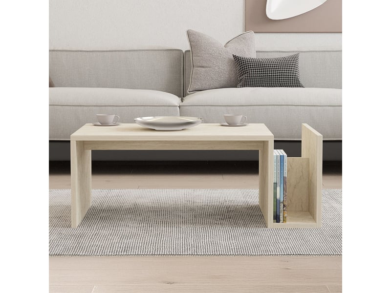 Table basse rectangulaire beige avec rangement intégré  - Conforama D
