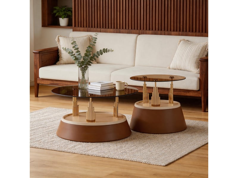  Table basse rectangulaire 70×48×60 cm, verre et métal, marron Fay Lum - Conforama D