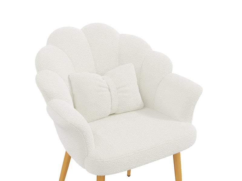 Fauteuil de salle à manger à dossier pétale 64x65,5x85 cm en tissu teddy blanc - Conforama R