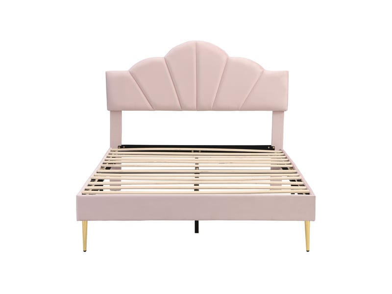  Modenvie lit rembourré 140x190 cm - velours, tête de lit réglable en hauteur, sans matelas - rose  - Conforama D