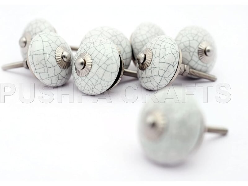  Pushpacrafts 8 x boutons ronds en céramique blanche avec motif pour portes, boutons de tiroir vintage, en céramique, faits à la main  - Conforama C