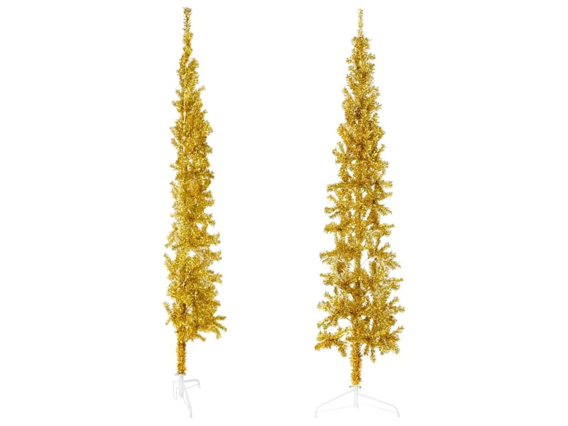  Demi sapin de noël, arbre de noël artificiel mince avec support doré 180 cm  - Conforama D