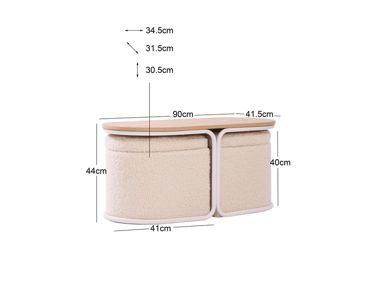 Nordlys - table basse en bois avec 2 poufs bouclettes rangement frêne blanc  - Conforama F