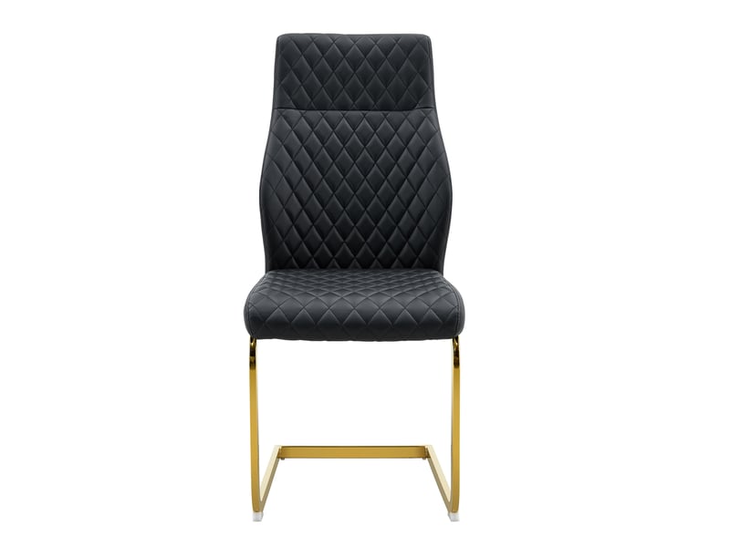  Chaises de salle à manger 2 pièces en tissu à motif losange noir, dossier haut et assise rembourrée, piètement métal doré antidérapant et robuste, idéales pour restaurant  - Conforama A