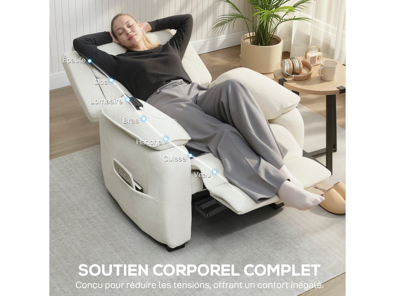  Fauteuil relax électrique fauteuil inclinable port usb repose-pieds poches latérales télécommande beige 86x90x103cm  - Conforama R