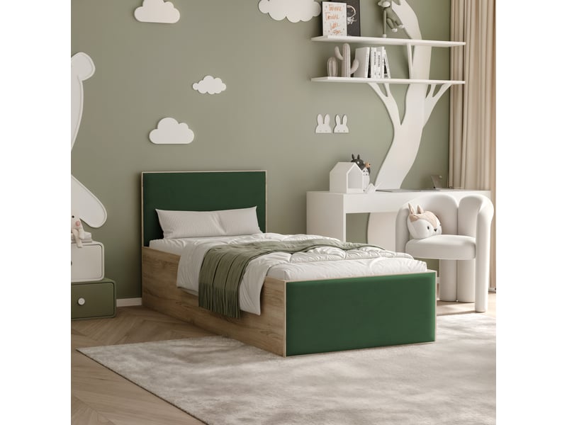  Lit coffre sashi - 90x200 cm - avec matelas - tissu velours - sonoma vert foncé SASHI - Conforama B