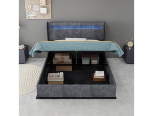 Lit coffre 140x200 cm <strong>COVREO </strong> <strong></strong> coloris gris