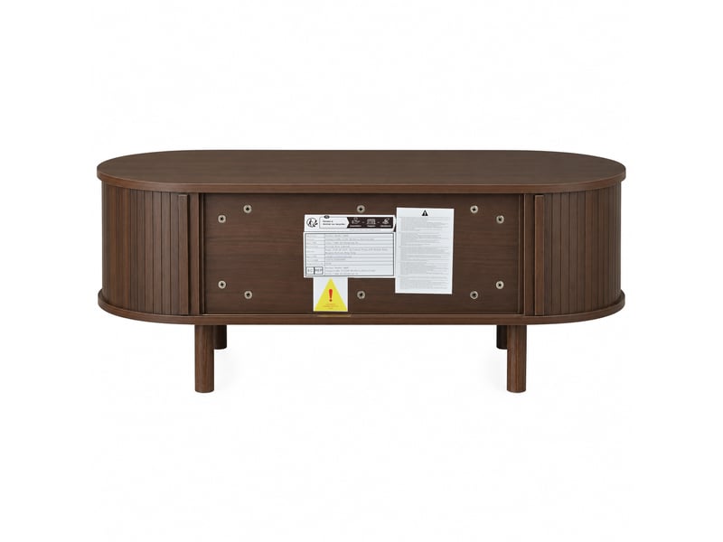  Table basse ovale avec 2 portes et porte coulissante pour salon en mdf 100×40×38 cm noyer  - Conforama D