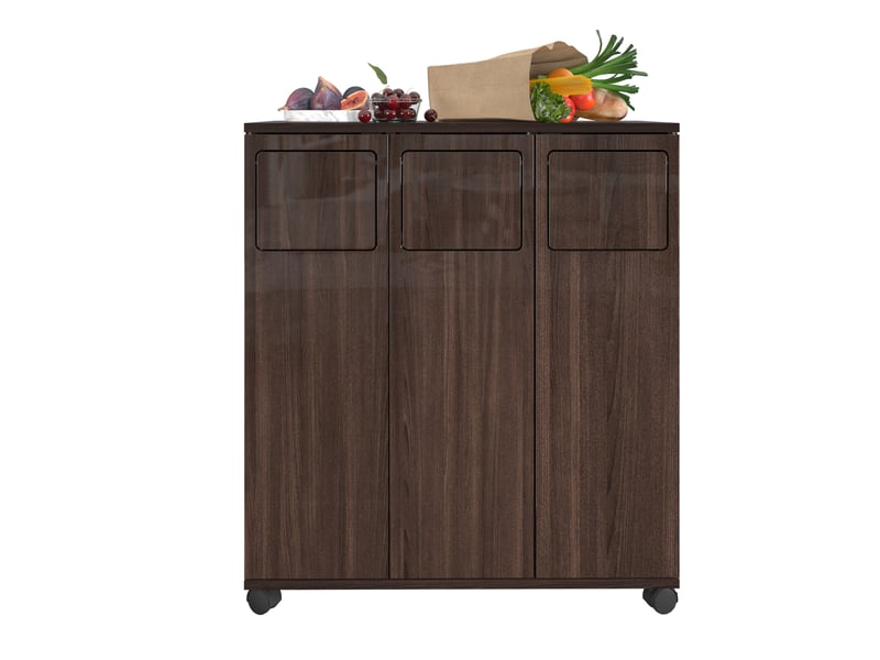  Meuble de tri des déchets 69,3x35x80 cm marron mdf, 3 portes sur roulettes verrouillables pour cuisine  - Conforama A