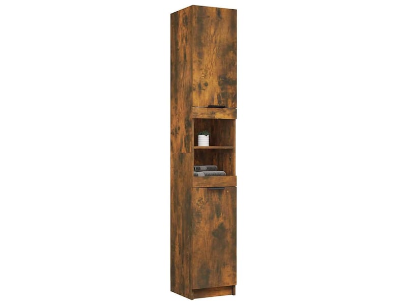  Amoire de salle de bain, meuble de rangement chêne fumé 32x34x188.5 cm bois d'ingénierie  - Conforama E