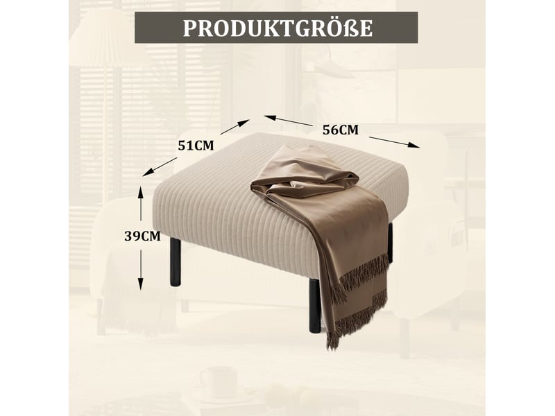  Pouf repose-pieds en velours côtelé beige 56 x 51 x 39 cm evryae  - Conforama E