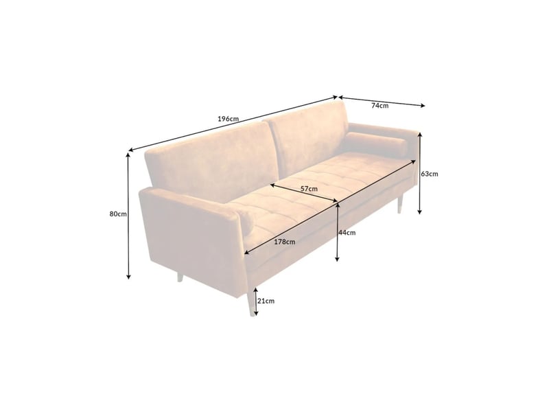Canapé droit atelia jaune moutarde convertible – canapé-lit design en velours avec structure en bois massif  - Conforama C