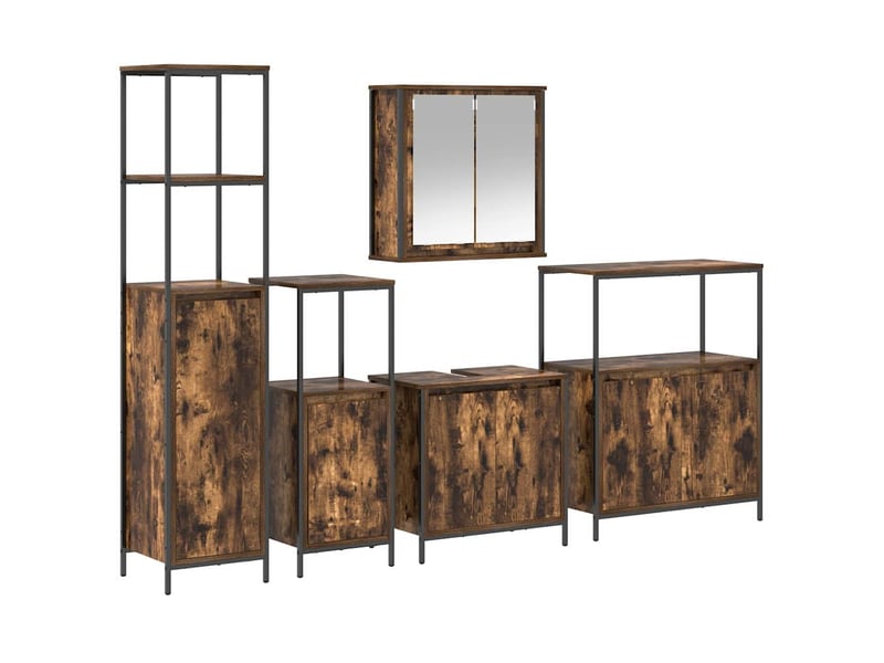  Ensemble de mobilier de salle de bain 5 pc chêne fumé et noir cf64563  - Conforama A