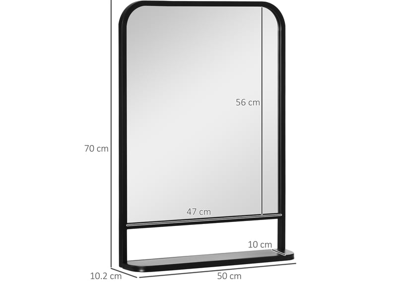  Miroir simple mural avec tablette de rangement, cadre en fer noir, pour entrée et salle de bains, 50 × 70 cm  - Conforama E