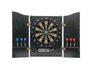 Cible de fléchettes électronique, 6 fléchettes à pointe souple et 24 pointes de rechange, 2 écrans led. 25 jeux et 202 variantes