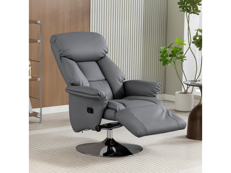  Fauteuil de relaxation, fauteuil pivotant, fauteuil inclinable, polyuréthane, 80x78x109cm, gris  - Conforama D
