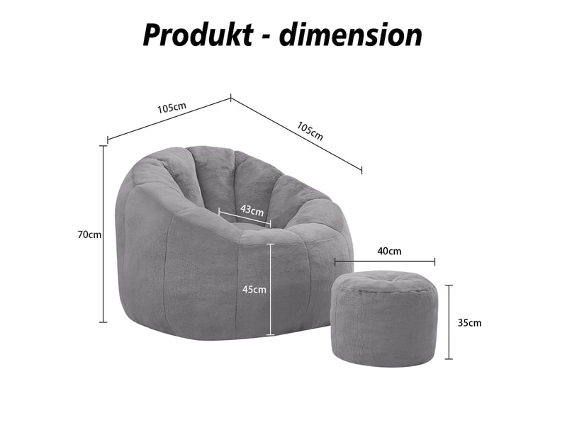 Fauteuil poire avec repose-pieds 105x105x70 cm en polyester gris clair - Conforama C