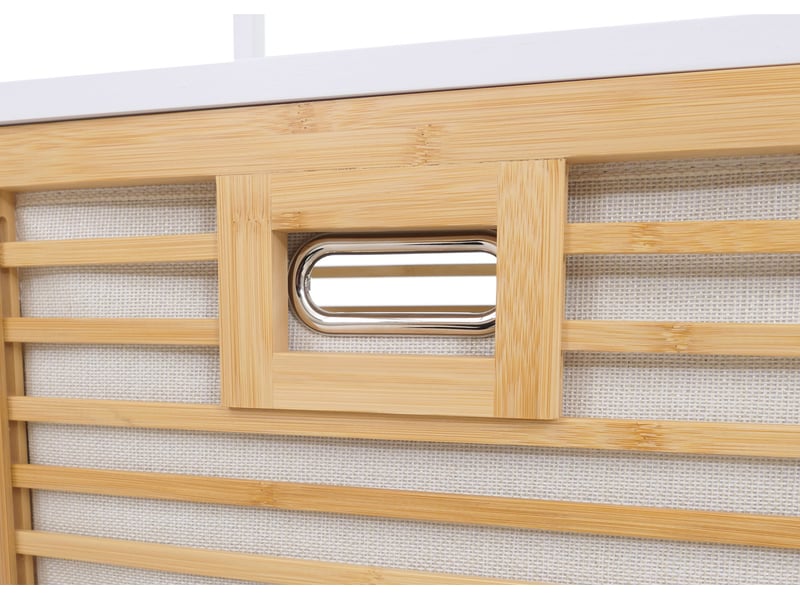  Armoire de salle de bains en bambou hwc-n83, armoire de salle de bains avec étagères, 2 paniers à linge, 4 tablettes, mvg 168 x 81 x 33 cm - blanc naturel, panier naturel  - Conforama E