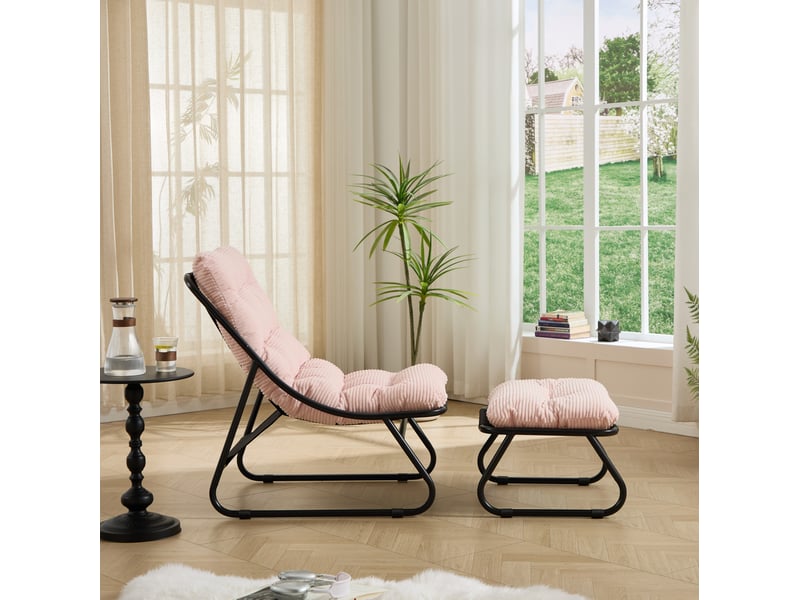  Fauteuil de jardin avec repose-pieds 65x78x86 cm – rose et noir – coussin épais et structure acier  - Conforama B