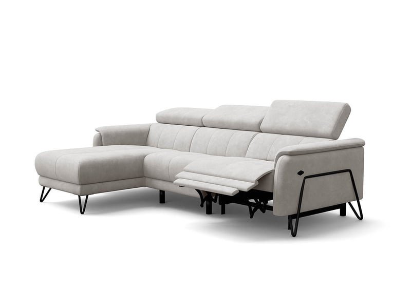  Canapé d'angle 4 places roden avec relax, tissu velours crème RODEN - Conforama A