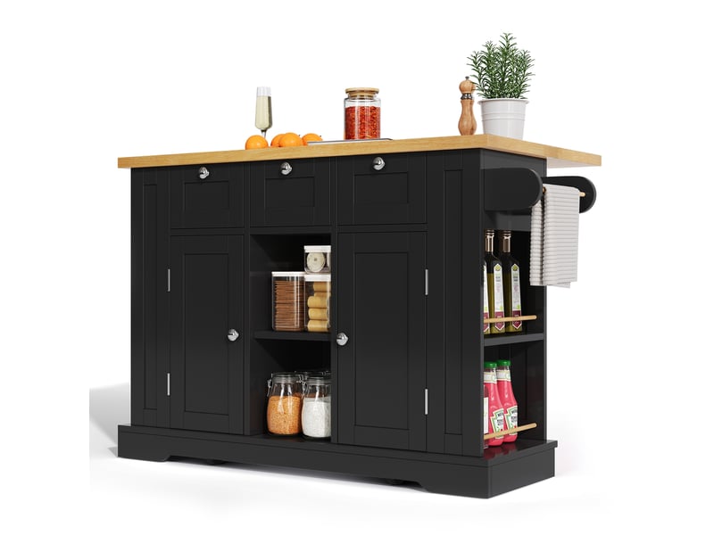  Desserte de cuisine 132x40(70)x87 cm à plateau rabattable, naturel et noir  - Conforama A